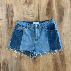 Two tone high waisted jean shorts 28